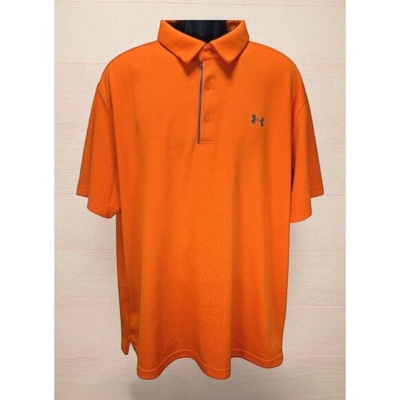 Under Armour Mens HeatGear Loose Fit Textured Polo XXL Orange - Picture 1 of 8
